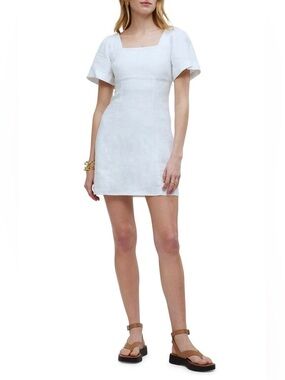 Madewell White Linen Alexi Mini Dress Open Back Puff Sleeve Size 14 Summer